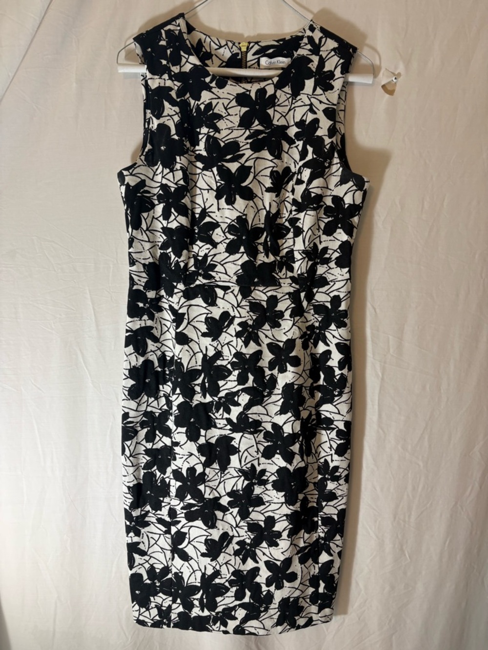 Calvin Klein Black & White Floral Midi Sheath Dress
